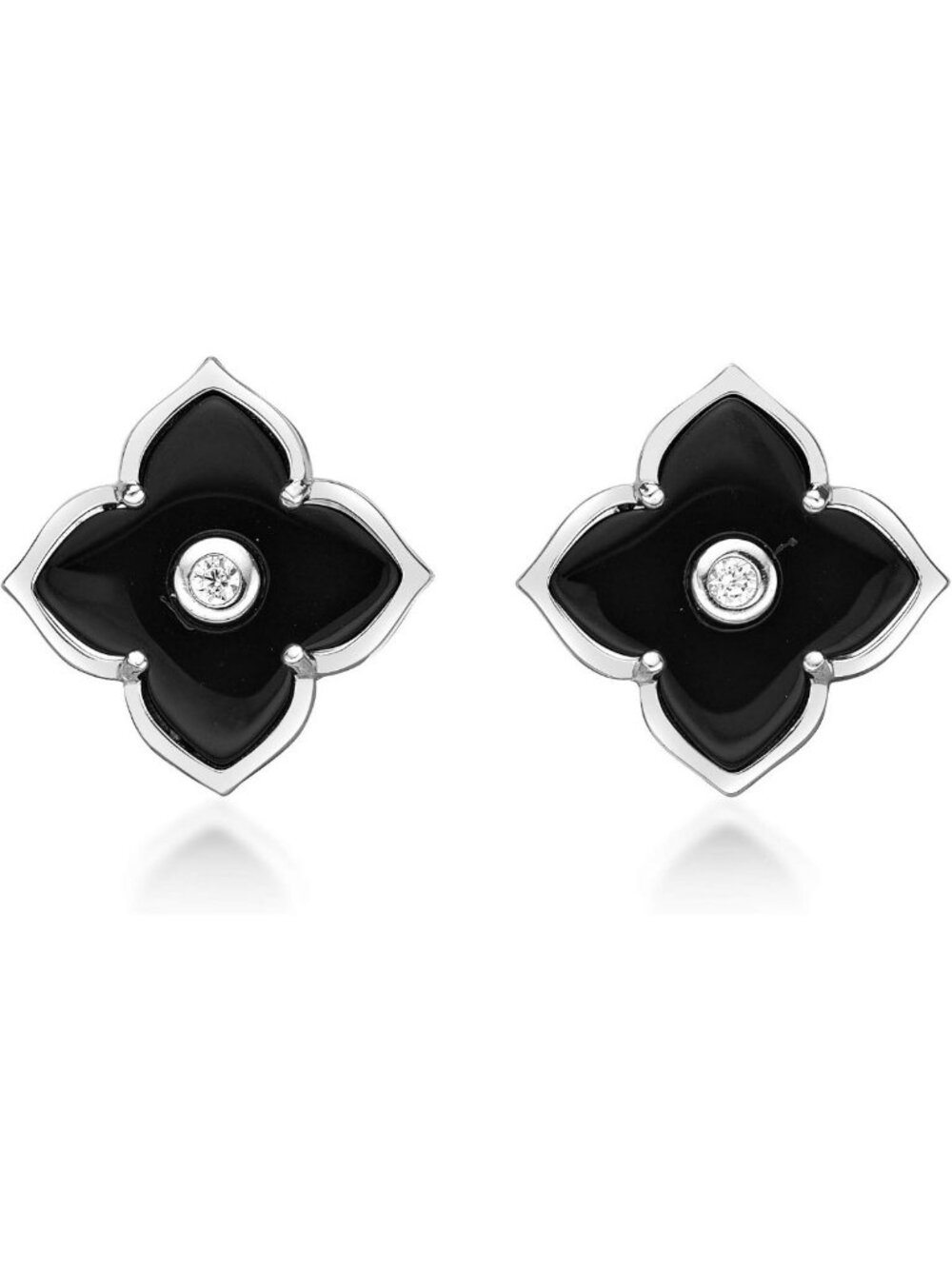 Gold Plated 925 Sterling Silver Flower Stud Earrings - Mother of Pearl, Onyx